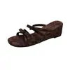 Chinelos de Cunha Estilo Francês com Estampa de Leopardo para Mulheres, Uso Externo de Verão, Sandálias de Praia, Sandálias de Salto Alto Slip-On com Laço
