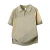 Camisa Polo Tejido de Punto Camiseta de Manga Corta Hombre Solapa Media Cremallera Color Sólido Estilo Old Money Seda de Hielo Verano Fábrica Transfronteriza Venta al por Mayor