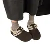 Populares zapatos estilo Birkenstock redondos y retro con forro de felpa gris, mocasines planos cálidos de invierno 2026, zapatos de algodón sin cordones para mujer
