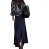 Falda de sirena con abertura trasera para mujer, creando un look elegante y con estilo, con un diseño de línea A largo hasta el suelo, con caída y relajado que estiliza.