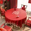 Toalha de Mesa Redonda Festiva, Sem Lavagem, Impermeável, à Prova de Óleo, Toalha de Mesa Vermelha para Decoração de Casamento, Toalha de Mesa para Mesa de Centro com Atmosfera de Ano Novo