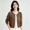 Cardigan de Punto para Mujer Estilo Coreano Sencillo Color Sólido Hebilla Dorada Pequeña Cuello Redondo Otoño Temprano Nuevo Diseño de Moda Tendencia Nicho Rojo