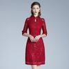 Shenzhen Vestido de Malla Elegante Banquete de Boda Rojo Pequeño Feliz Suegra Suegra Talla Grande Vestido Dropshipping