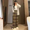 Pantalones de Cuadros Vintage de Pierna Ancha para Mujer, Nuevo Estilo Primavera 2023, Pantalones Rectos Casuales con Forro Polar, Pantalones Versátiles para Mujer