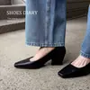 Zapatos Cuadrados Retro Franceses de Boca Baja con Tacón Grueso para el Trabajo, Elegantes de Piel Genuina Envejecida, Tacón Medio Versátil para Mujer para Primavera y Otoño