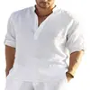 2022 comercio exterior Camiseta de lino de manga larga para hombre camiseta interior holgada de color liso de manga larga de algodón y lino sin planchar camisa de talla grande para hombre