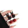 Pendientes de Gato Negro de Dibujos Animados Dulces y Frescos con Elegante Colgante de Perla Roja, Pendientes de Gato de Estilo Nuevo y Sencillo para Primavera