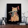 Gato Samurái Japonés ramen decoración de arte nostálgico para el hogar pintura de dibujos animados de alta calidad póster de animal pintura sobre lienzo
