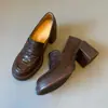 Mocasines de tacón alto estilo vintage de 6 cm en stock con suelas silenciosas, zapatos pequeños de cuero suave con punta redonda, zapatos de mujer que aumentan la altura y duraderos
