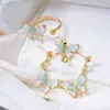 Anel de Pérola, Brincos, Pingente, Conjunto de Três Peças Micro-Cravejado, Estilo Borboleta, Design Gotejamento de Óleo, Luxo Acessível DIY de Alta Qualidade