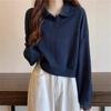 2025 Primavera y Otoño Nuevo Tejido de Punto con Cuello Polo para Mujer Delgado Holgado Versátil Dulce Manga Larga Top Corto Ins Tendencia