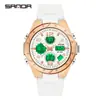 Reloj Estudiante Sanda Pantalla Dual Multifuncional Despertador 2 Zonas Horarias Moda Tendencia Reloj Electrónico Resistente al Agua Luminoso Reloj de Pulsera para Hombres Mujeres