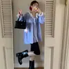 Camisa Feminina Ins Estilo Blogueira Coreana Fofa Jovem Casual Vibe Preguiçosa Listrada Renda Decote V Solta Emagrecedora Manga Longa