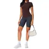 Camiseta de Yoga Regular de Hombro Estilo Americano para Mujer, Top Fitness Versátil Casual, Camiseta Deportiva de Manga Corta para Correr al Aire Libre con Sensación de Piel Desnuda