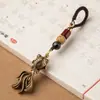Llavero de latón para coche con pez dorado, colgante pequeño, antiguo, tejido a mano, cadena de llavero de cobre puro, colgante de cordón, colgante