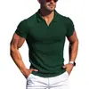 Verano Europeo y Americano Transfronterizo AliExpress Amazon Nueva Camisa Polo Lel Cuello en V Raya Vertical Manga Corta Camiseta para Hombre