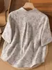 Camisa Nueva de Manga Corta para Mujer 2026, Estampado Artístico Vintage, Versátil de Verano Holgada, Top de Algodón y Lino Adelgazante y Favorecedor