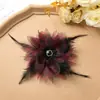 Chica Cool Sa Pluma Oscura Diamantes de Imitación Gasa Ligera Flor DIY Diadema Pin Tocado Broche Flor de Disfraz Accesorios