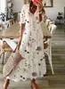 Vestido Largo Casual Dulce Holgado de Manga Media con Estampado y Flecos, Cuello en V, de Venta Caliente Transfronteriza Europea y Americana para Mujer en Stock
