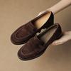 2 Tipos de Forro, Zapatos de Tacón Alto Retro de Piel de Oveja de Primera Capa, Lujo Accesible y Zapatos Planos de Alto Gusto, Mocasines de Otoño para Mujer, Cuero Genuino para Mujer