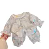 Nuevo Conjunto de Algodón Gasa para Niños para Estar en Casa, Pijama de Encaje, Algodón Puro Grado A, Niñas y Niños, Primavera y Verano, Delgado y Holgado