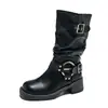 2026 Estilo Nuevo Botas Largas Estilo Británico Botas de Mujer Hebilla Retro Western Botas Altas Tacón Grueso Botas de Cowboy Celebridad de Internet Caballero