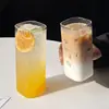 Vaso de vidrio simple y minimalista, de paredes rectas, taza de café cuadrada, taza para té de frutas, vaso alto para beber, para uso doméstico, con un toque de lujo y alta estética