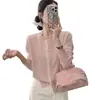 Moda Nueva de Primavera y Otoño Suéter Cardigan Suelto Elegante Dulce con Puntadas de Encaje Cuello Redondo Top Suéter de Manga Larga para Mujer