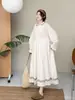20206 Ropa de Primavera, Vestido Largo Bordado de Estilo Artístico con Mangas Largas, Cuello Peter Pan Cintura con Cordón Vestido Largo Adelgazante para Mujer