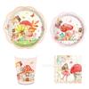 MH001 Elf Cogumelo Pétalas Em Forma De Papel Prato De Festa Talheres 8 Pessoa 4 Peças Conjunto De Papel Prato Toalha De Papel Copo De Papel