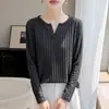 Nuevo Jersey de Punto Floral de Hilo para Otoño/Invierno 2026, Cuello en V, Manga Larga, para Mujer, Canalé, Holgado, Suéter Base