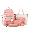 26 Mochilas de Lona de Nuevo Estilo para Mujeres, Estilo Coreano de Gran Capacidad Juego de Cinco Piezas, Mochilas para Estudiantes de Secundaria, Bolsas Escolares para Estudiantes Universitarios