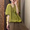 Opciones multicolores Manga raglán japonesa Algodón y lino Liso Cuello en V Manga murciélago Manga corta Top de verano Nuevo Versátil Camiseta