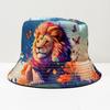 Sombrero de Pescador de Doble Cara Transfronterizo Combinable Patrón de León de Dibujos Animados Personalizado Sombrero de Cubo Graffiti Personalizado Sombrero para el Sol