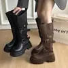 Botas por encima de la rodilla para mujer, nuevo estilo otoño 2026, botas de montar de caña alta talla grande, versátiles con hebilla de cinturón, botas largas de suela gruesa