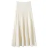 Falda de Punto Midi de Corte A con Textura de Canalé de Mezcla de Lana y Cachemira para Mujer Otoño Invierno Falda de Invierno