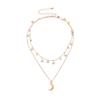 Joyería transfronteriza europea y americana, colgante de luna retro de moda para mujer, collar sencillo con incrustaciones de diamantes y flores, cadena corta para clavícula.