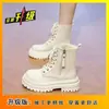 Botas Coturno Femininas com Cadarço 2026 Outono e Inverno Novas Populares Botas Curtas de Solado Grosso Versátil Estilo Britânico Botas Pretas para Mulheres