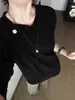 Sudadera de Punto Negra para Hombre, Primavera y Otoño, Estilo Americano, Chic Perezoso, Sensación de Lujo, Estilo Old Money, Hombro Normal, Camiseta de Manga Larga