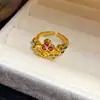Anillo Abierto de Metal Vintage con Flor Redonda de Zirconia, Anillo Exquisito de Dedo Índice Retro de Lujo Ligero con Sentido de Diseño