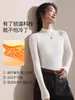 Camiseta Base de Punto Marrón de Cuello Medio para Mujer, Nuevo Estilo 2026, Cuello Semi Alto, Terciopelo Alemán, Color Café Melard, Top de Manga Larga
