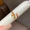 Anel Aberto de Pônei Esmaltado Banhado a Ouro Real 18K Anel de Dedo Indicador Simples da Moda Vintage Joia de Luxo Leve de Alta Qualidade