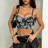 Sutiã Tomara-que-caia Estilo Europeu e Americano com Estampa de Folha de Bordo para Meninas Quentes, Sutiã Anti-Queda para Seios Pequenos, Sutiã Dourado Laminado Feminino, Camisola Brilhante