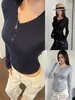 Camisa henley de manga larga ajustada estilo coreano, top tipo camiseta de primavera y otoño estilo americano, prenda básica