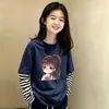 Camiseta de manga larga para niña 2026 nuevo estilo de otoño, top a rayas de algodón puro elegante y lindo con un diseño de dos piezas simulado