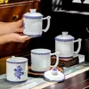 Taza de Cerámica Azul y Blanco Exquisita de Jingdezhen con Tapa Gran Capacidad Taza de Agua Personal para Oficina Taza para Reuniones Individual Se Puede Imprimir con Nombre