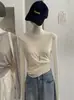 Camiseta de Manga Larga con Cuello Redondo y Volantes Omalai para Mujer, Top de Capa Base Ligeramente Transparente de Moda, Top Sencillo Estilo Coreano 6925