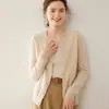 Cárdigan de cachemira con cuello redondo para mujer, cachemira fina de color liso, tejido suelto, chaqueta suéter, estilo ajustado