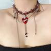 Collar con Borlas de Cuero Rojo Diablo Punk Goteo de Aceite Amor Cadena para Clavícula Tendencia Y2K Subcultura Nicho Chica