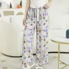 Pijama de Algodón y Seda Pijama de Mujer Verano Delgado Algodón y Seda Primavera y Otoño Para Usar Afuera Holgado Largo Hogar Aire Acondicionado Nuevo Pantalones de Pierna Ancha